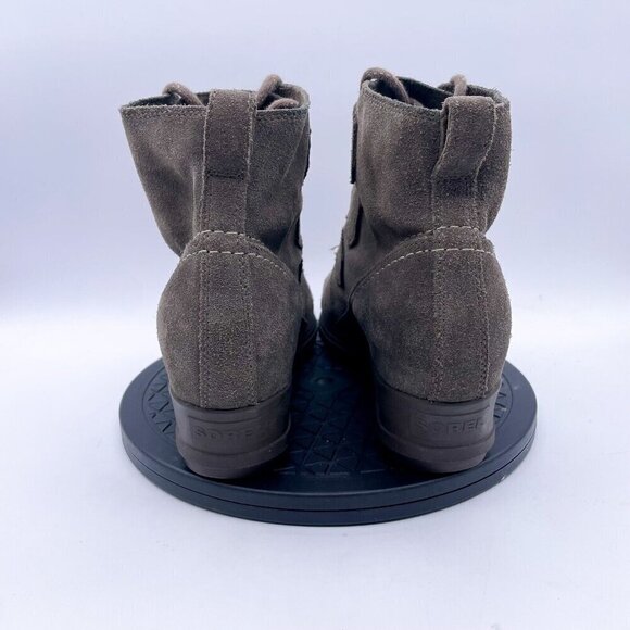 Sorel Evie Major Dark Taupe Gray Brown Lace Suede Wedge Bootie Boots 9 - Picture 3 of 9